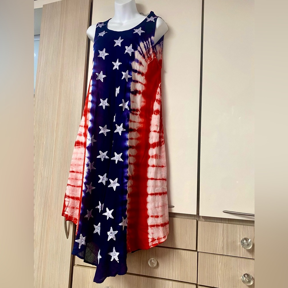 American flag 100% rayon, handcrafted tie dye in India summer dress cove… - Picture 7 of 17